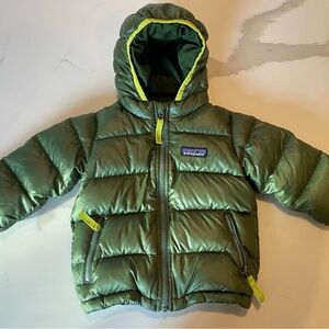 Patagonia Hi-Loft Down Green Hooded Baby Jacket 6-12mo